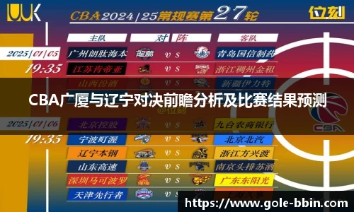CBA广厦与辽宁对决前瞻分析及比赛结果预测