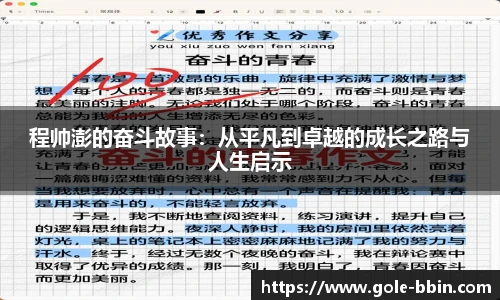 程帅澎的奋斗故事：从平凡到卓越的成长之路与人生启示